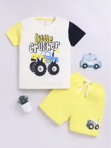 LITTLE NINJA Boys Printed Round Neck Pure Cotton T-Shirt With Shorts