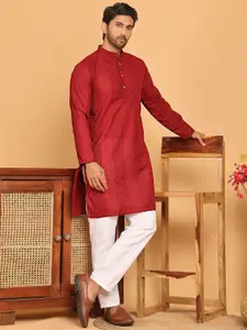 Anouk Maroon Geometric Embroidered Pure Cotton Mandarina Collar Kurta With Pyjama