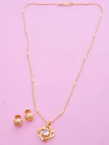 Ramdev Art Fashion Jwellery Gold Plated Stone Studded Diamond Pendant Jewellery Set