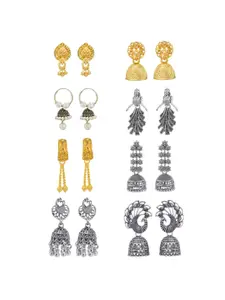 PRIVIU Set Of 8 Artificial Beaded Oxidised Dome Shaped Jhumkas