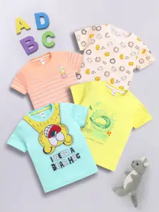 LITTLE NINJA Boys Pack Of 4 Graphic Printed Round Neck Cotton T-shirts