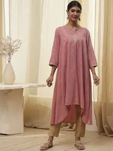 Biba Floral Embellished Sequinned Notch Neck A-Line Kurta