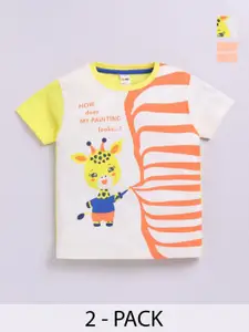 LITTLE NINJA Boys Pack Of 2 Graphic Printed Round Neck Cotton T-shirts