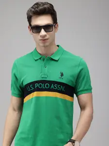 U.S. Polo Assn. Striped Brand Logo Embroidered Polo Collar Pure Cotton Slim Fit T-shirt