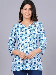 SANGOURI Women Floral Printed Sweetheart Neck Viscose Rayon Ethnic Short Kurti