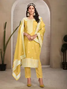 ODETTE Ethnic Motifs Embroidered Zari Organza Semi-Stitched Dress Material