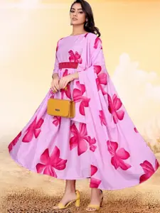 Raiyani Fashion Women Cotton Floral Printed Maxi Dress With Dupatta