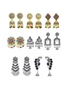 PRIVIU Set Of 8 Artificial Beaded Oxidised Dome Shaped Jhumkas
