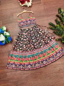 BAESD Girls Printed Mukaish Foil Print Ready to Wear Lehenga & Blouse With Dupatta