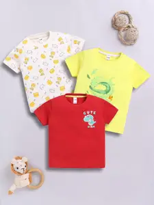 LITTLE NINJA Boys Pack Of 3 Graphic Printed Round Neck Cotton T-shirts