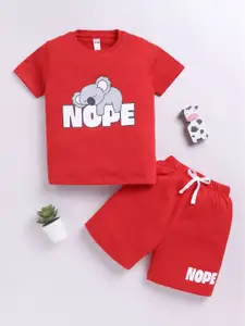LITTLE NINJA Boys Printed Round Neck Pure Cotton T-Shirt With Shorts