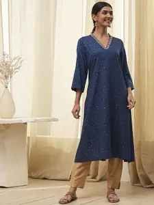Biba Mirror Work Embroidered Mirror Work A- Line Kurta