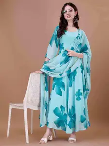Raiyani Fashion Floral Printed Maxi Dress With Dupatta