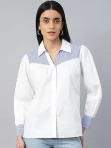 Sands of India Women Classic Fit Spread Collar Vertical Striped Cotton Casual Shirt