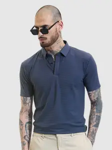 Snitch Men Self Design Polo Collar Slim Fit T-shirt