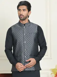Anouk Woven Design Mandarin Collar Neck Nehru Jacket