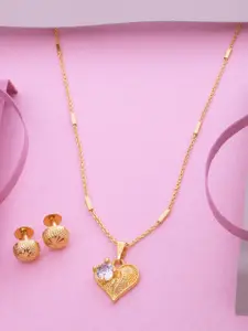 Ramdev Art Fashion Jwellery Gold Plated Stones Studded Heart Shape Pendant Jewellery Set