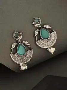 ATIBELLE German Silver Plated Artificial Stones Studded & Beaded Drop Earrings