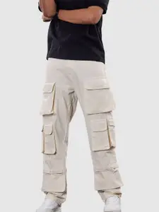 Snitch Men Cream Plain Baggy Fit Jeans