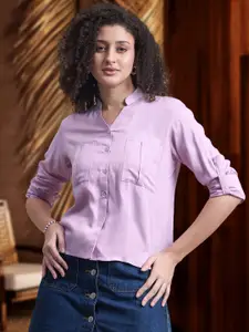 DressBerry Women Mandarin Collar Solid Casual Shirt