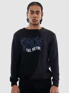 Snitch Men Black Printed Sweaters