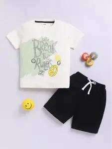 LITTLE NINJA Boys Printed Round Neck Pure Cotton T-Shirt With Shorts