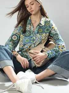 Vero Moda Women Spread Collar Floral Printed Cotton Casual Shirt