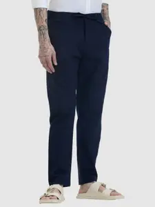 Snitch Men Navy Stripes Slim Fit Trousers