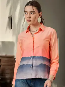 DressBerry Women Spread Collar Dyed Casual Shirt