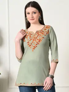 KALINI Ethnic Motifs Yoke Design Thread Work Pure Cotton Thread Work Kurti