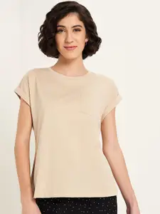 Dreamz by Pantaloons Women Pure Cotton Round Neck Lounge T-Shirt