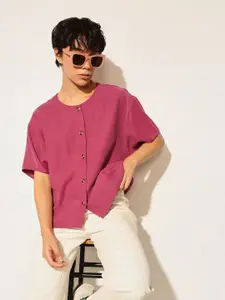 ONLY Women Solid Collarless Oversized Casual Shirt