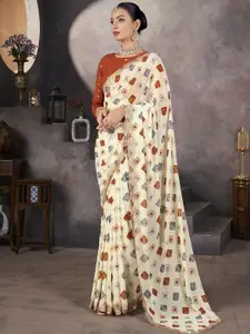 Satrani Printed Sequinned Pure Georgette Bandhani Saree