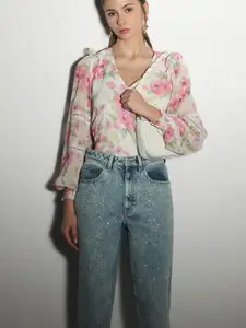 Vero Moda Women Floral Printed V-Neck Top