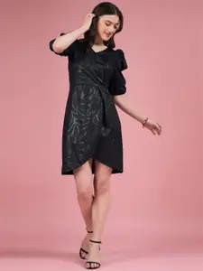 DressBerry V-Neck Puff Sleeve Wrap Dress