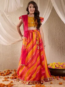 pspeaches Girls Woven Design Flutter Sleeves Gotta Patti Ready to Wear Lehenga Choli