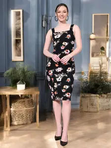 IUGA Shoulder Straps Sleeveless Floral Printed Sheath Dress