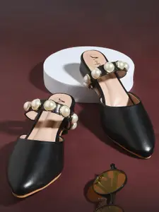 Looper Women Pearl Embellished Short Mule Heels