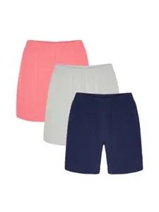 PLUM TREE Girls Pack of 3 Regular Fit Mid-Rise Cotton Shorts