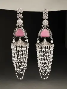 ATIBELLE German Silver Plated Artificial Stones Studded & Beaded Drop Earrings