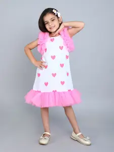 Pink Chick Girls Heart Print Flutter Sleeve Cotton A-Line Dress