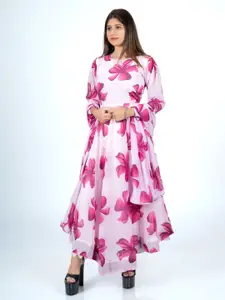 Raiyani Fashion Women Cotton Floral Printed Maxi Ethnic Dress With Dupatta