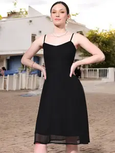 IUGA Shoulder Straps Solid Fit & Flare Dress