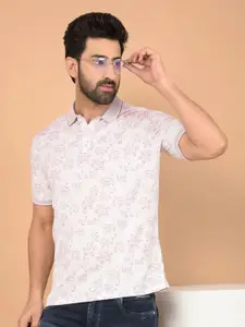 Crimsoune Club Men Floral Printed Polo Collar Cotton Slim Fit T-shirt