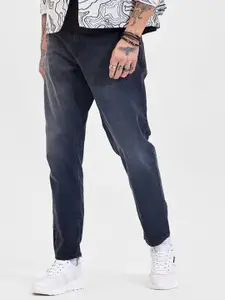 Snitch Men Charcoal Solid Baggy Mid Rise Jeans