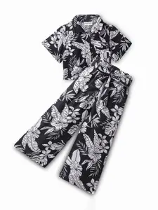 CrayonFlakes Girls Printed Short Sleeves Shirt With Palazzo