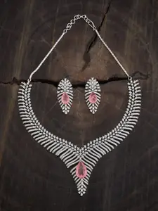 Kushal's Fashion Jewellery Pink Rhodium-Plated Party Zircon Necklace