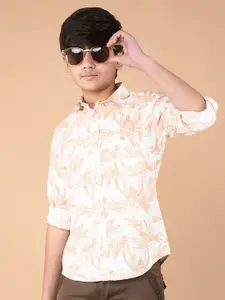 Crimsoune Club Boys Classic Fit Spread Collar Floral Printed Cotton Casual Shirt