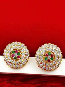 Anujeet Fashion Hub Gold Plated American Diamond Studded Circular Shaped Impon Studs