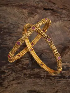 Kushal's Fashion Jewellery Set Of 2 Ruby Gold-Plated Ethnic Antique Bangles